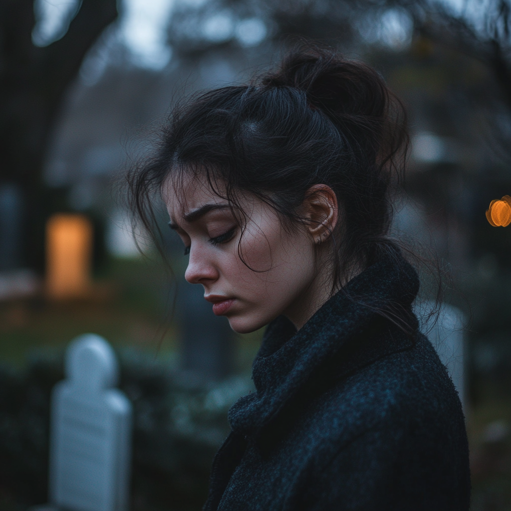 A grieving woman crying at a gravesite | Source: Midjourney