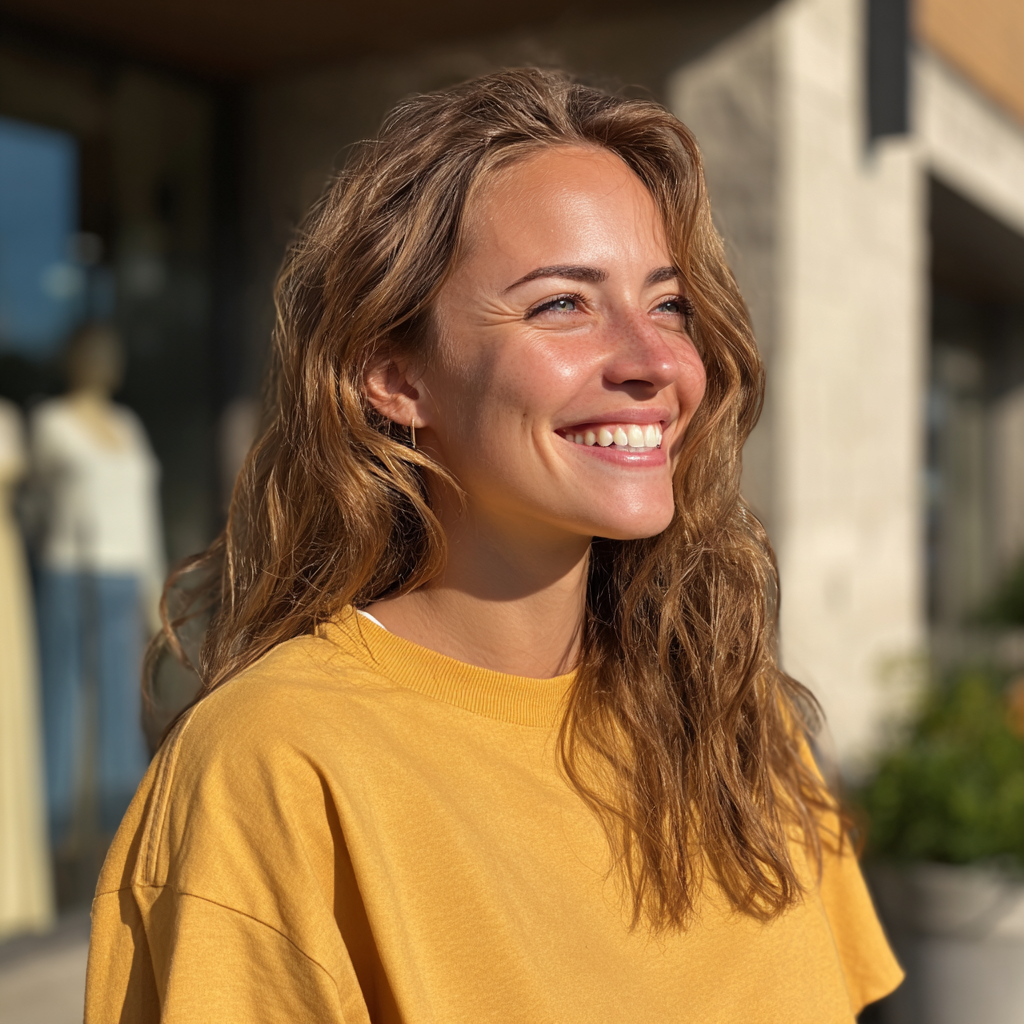 A smiling woman standing outside | Source: Midjourney