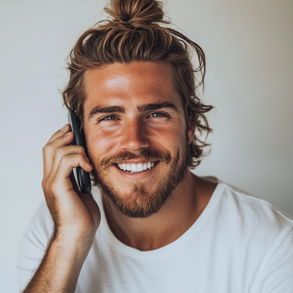 A smiling man talking on the phone | Source: Midjourney