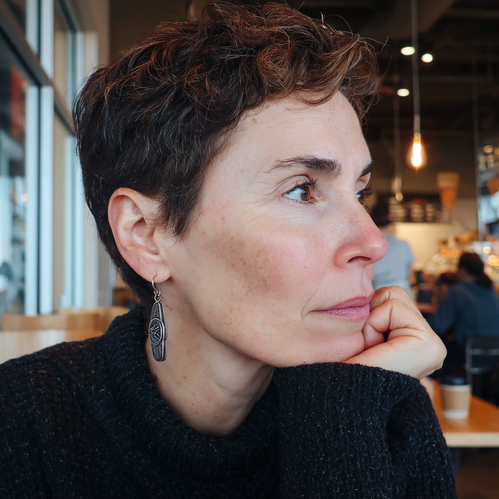 A woman sitting in a coffee shop | Source: Midjourney