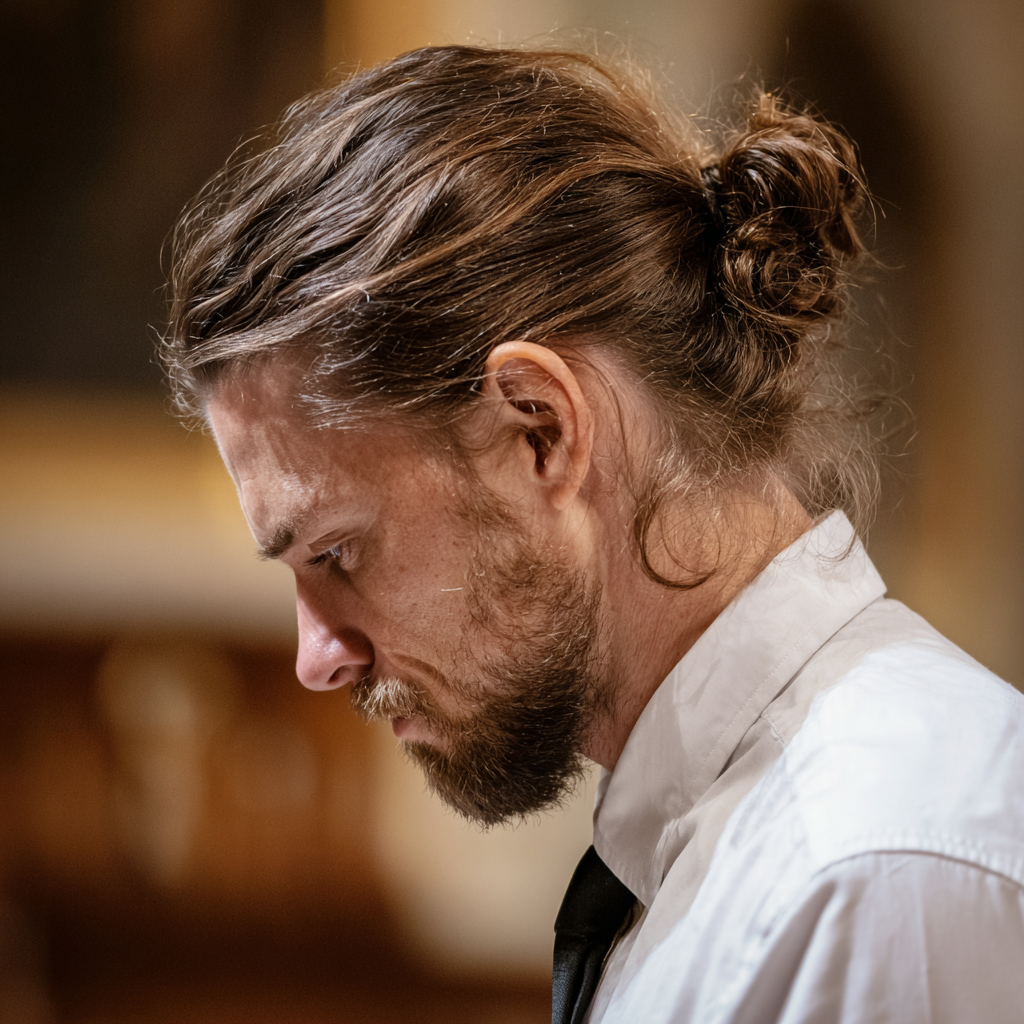 A man wearing a tie standing in a church | Source: Midjourney