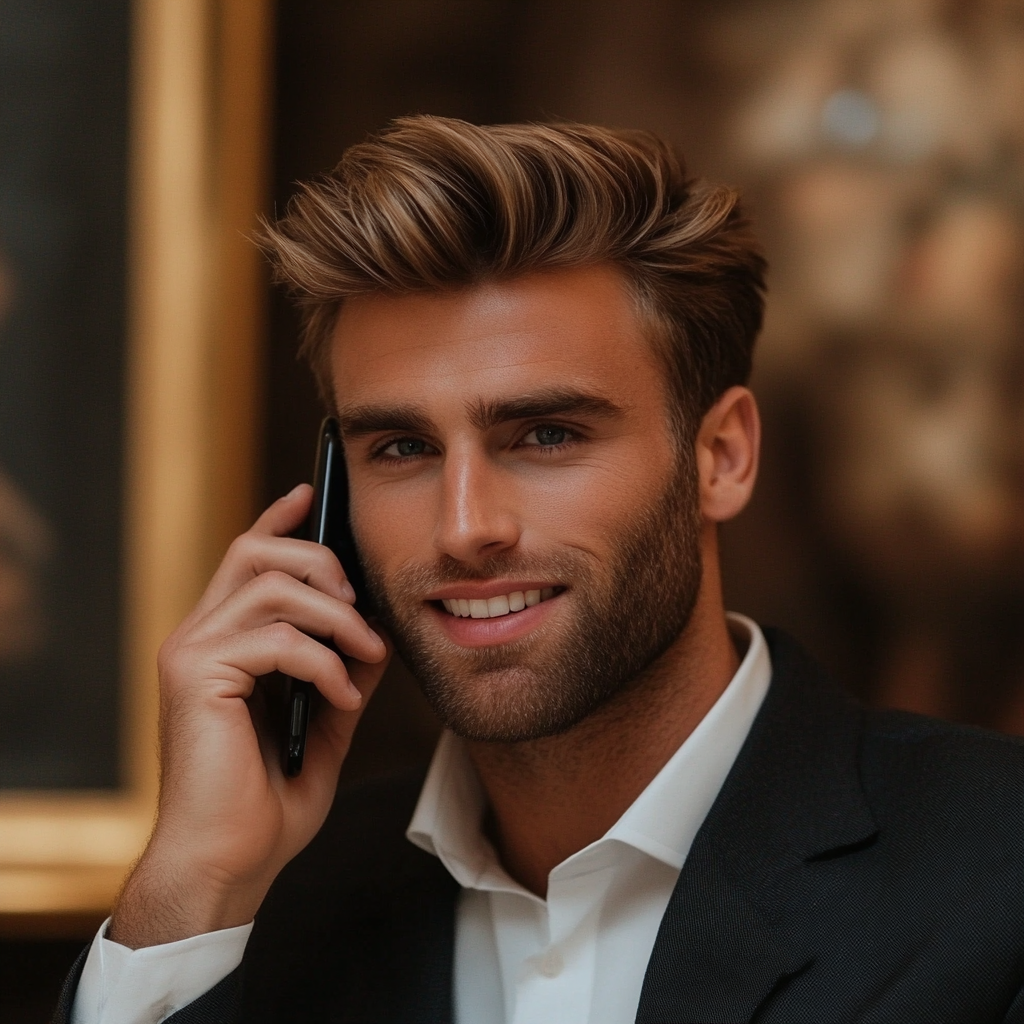 A cheerful man talking on the phone | Source: Midjourney