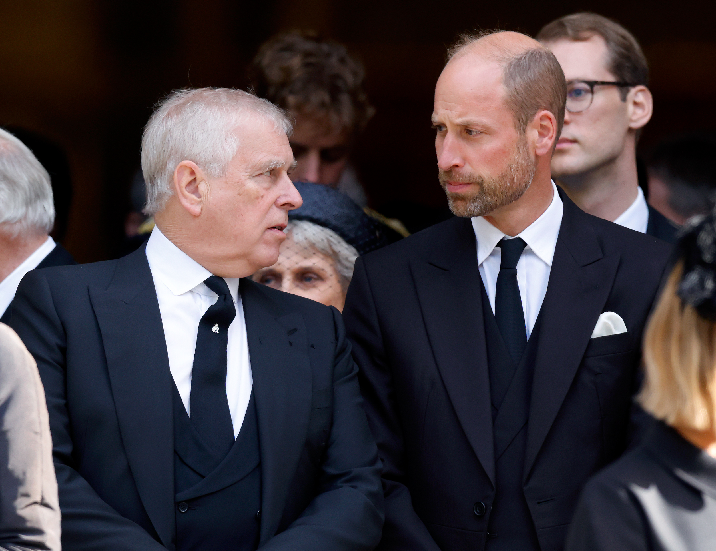 Prince Andrew, Duke of York and Prince William, Prince of Wales attend Katharine, Duchess of Kent's Requiem Mass service at Westminster Cathedral on September 16, 2025 in London, England. | Source: Getty Images