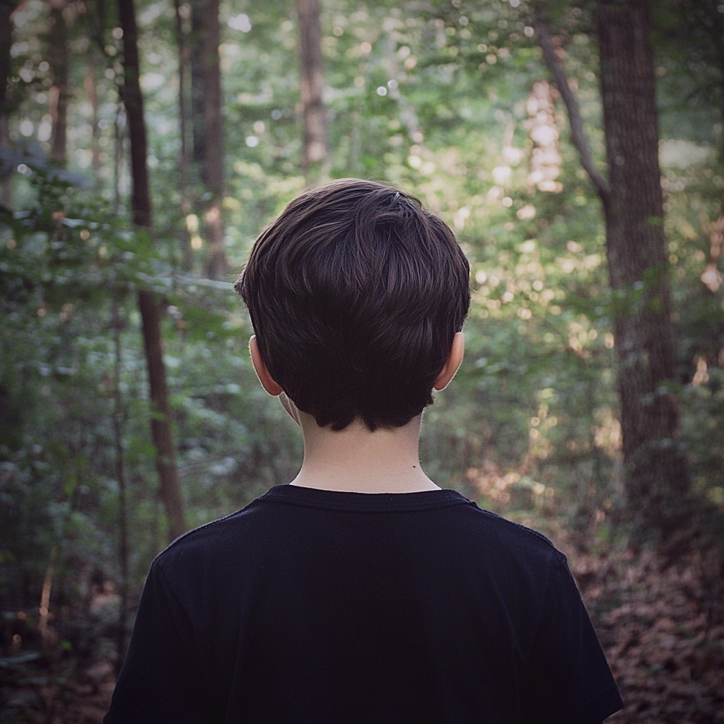 A boy walking in a forest | Source: Midjourney