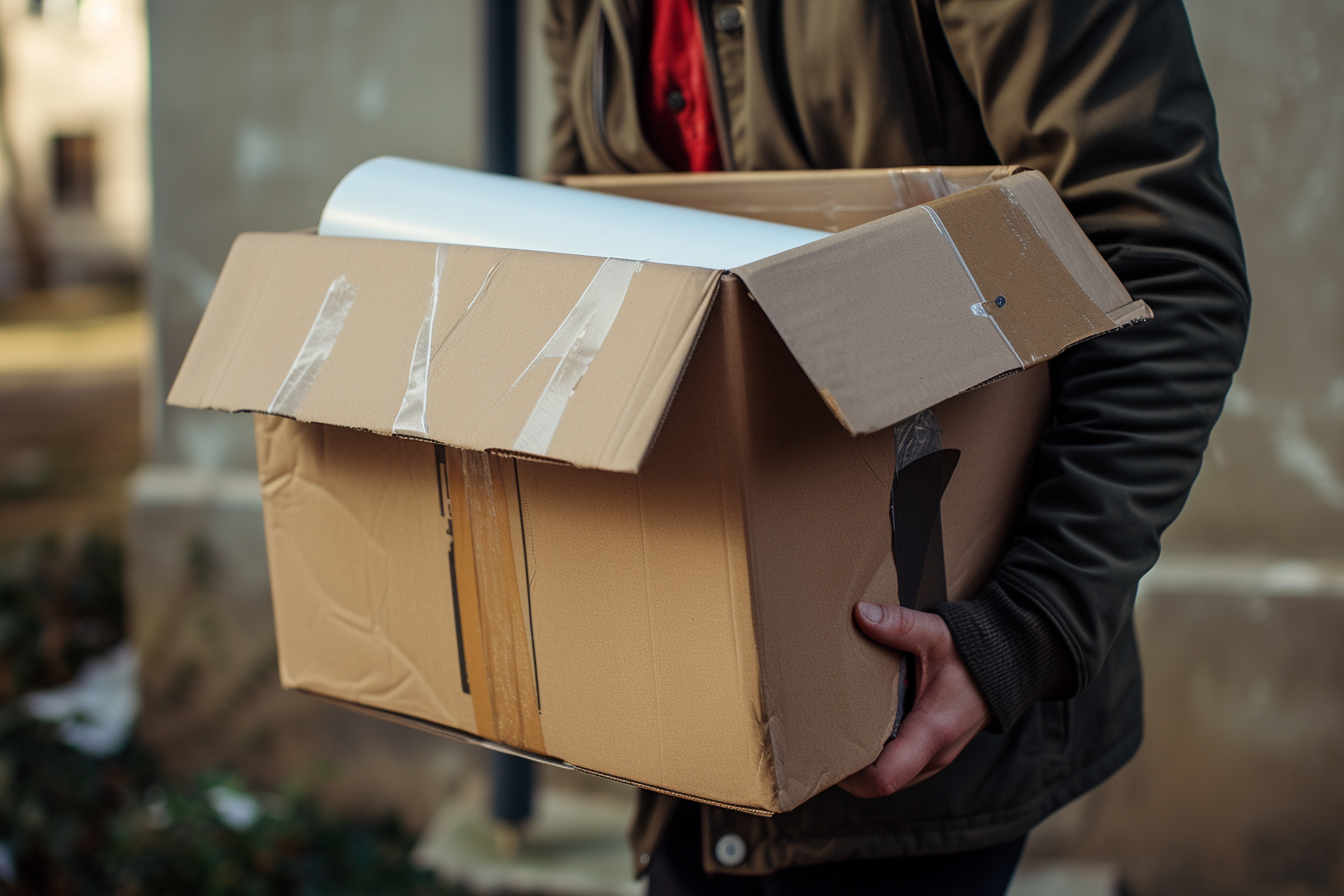 Un homme portant une boîte | Source : Midjourney