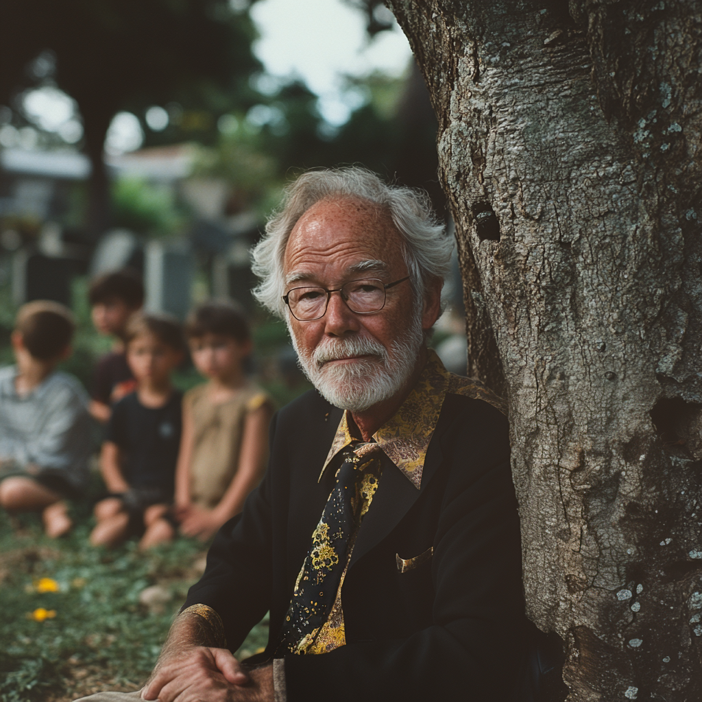 Stewart sits and waits with the neighborhood children | Source: Midjourney