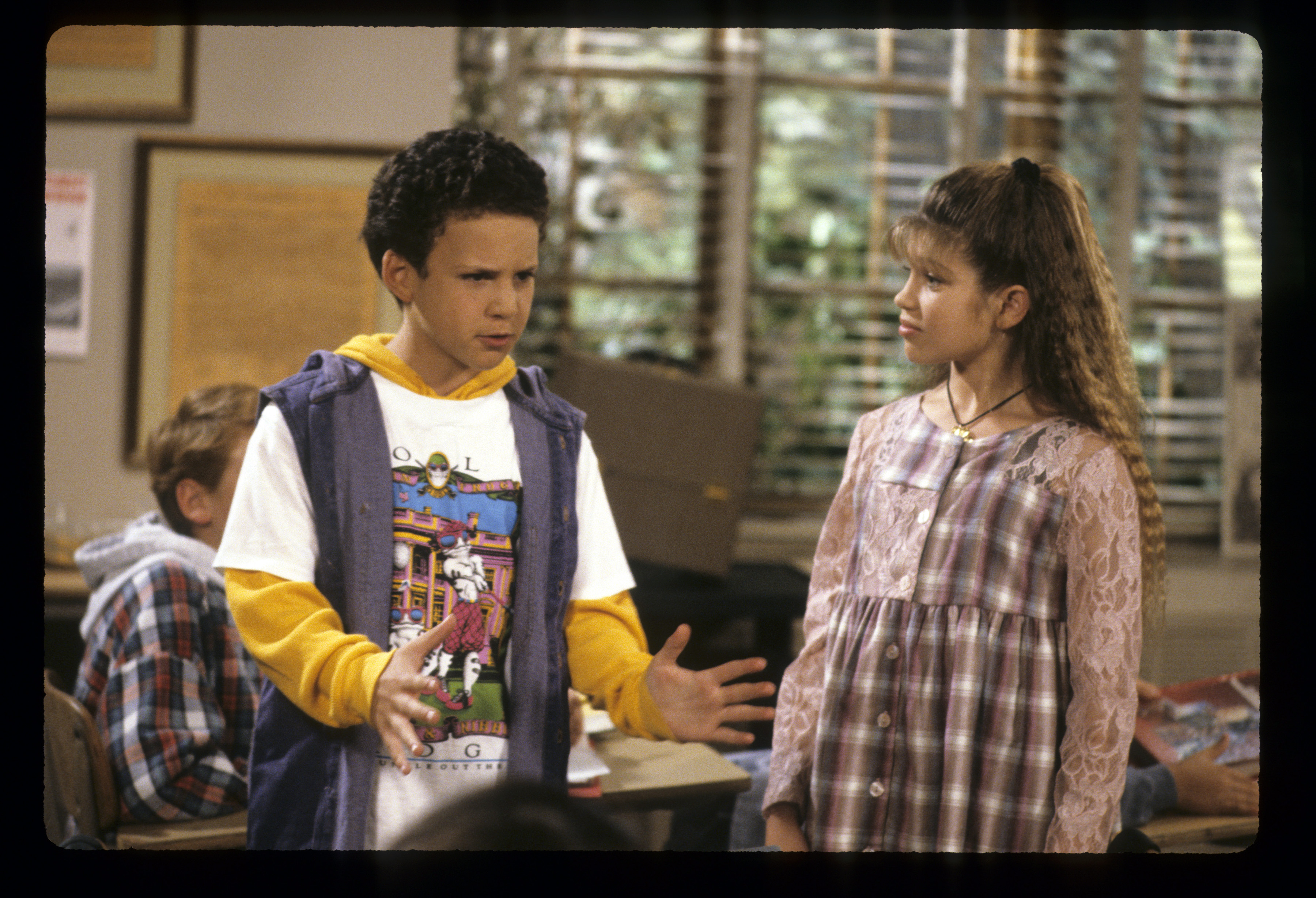 Ben Savage as Cory Matthews with the young actress who played Topanga Lawrence, in a "Boy Meets World" episode dated December 17, 1993