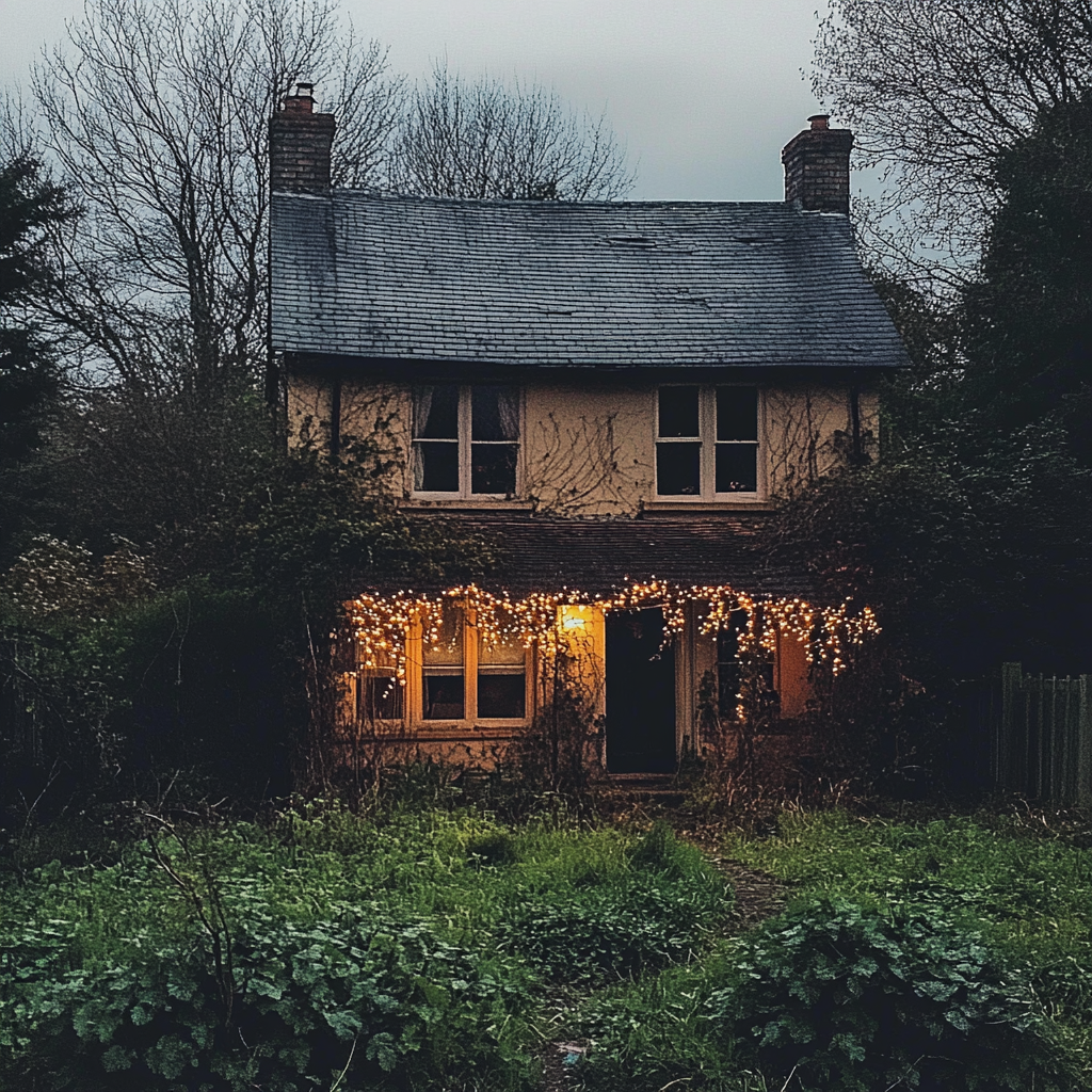 Christmas decorations on an old house | Source: Midjourney