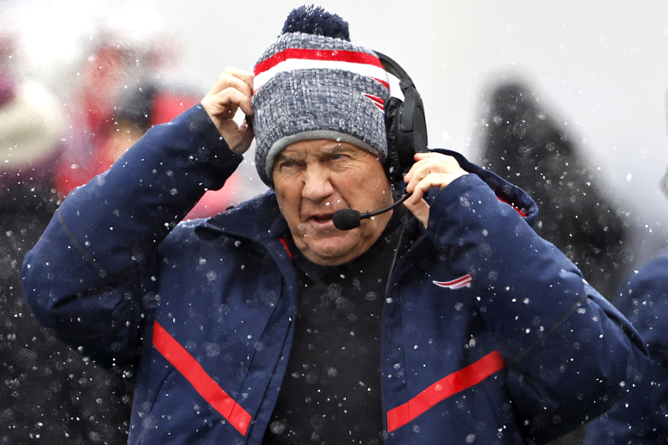 Bill Belichick during the first half of a game between the New York Jets and the New England Patriots in Foxborough, Massachusetts on January 7, 2024. | Source: Getty Images