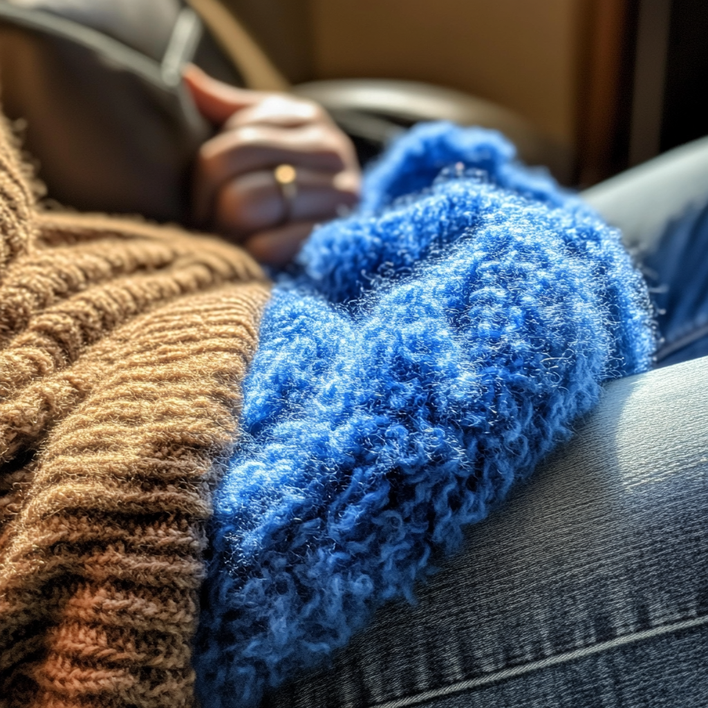 A man with a blue scarf on his lap | Source: Midjourney