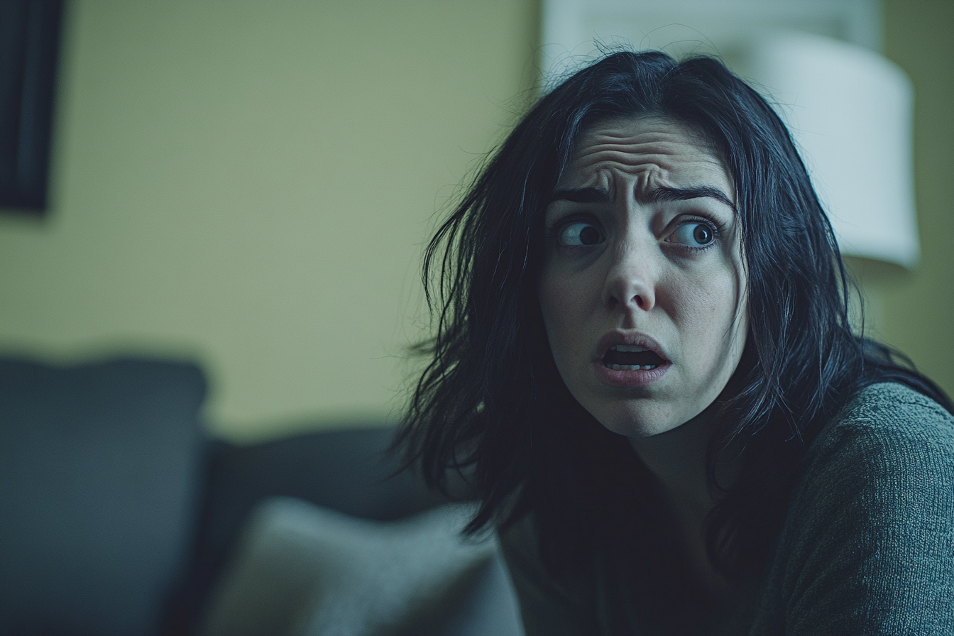 A shocked and upset woman in an apartment | Source: Midjourney