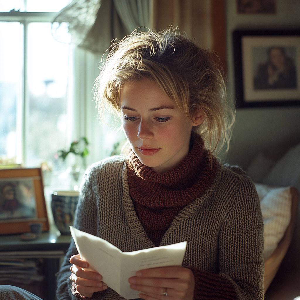 A woman reading a letter | Source: Midjourney