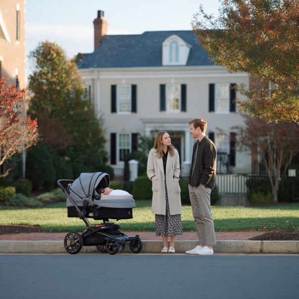 A man and woman taking a baby for a walk | Source: Midjourney