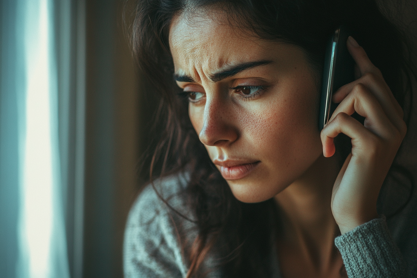 Femme en détresse au téléphone | Source : Midjourney