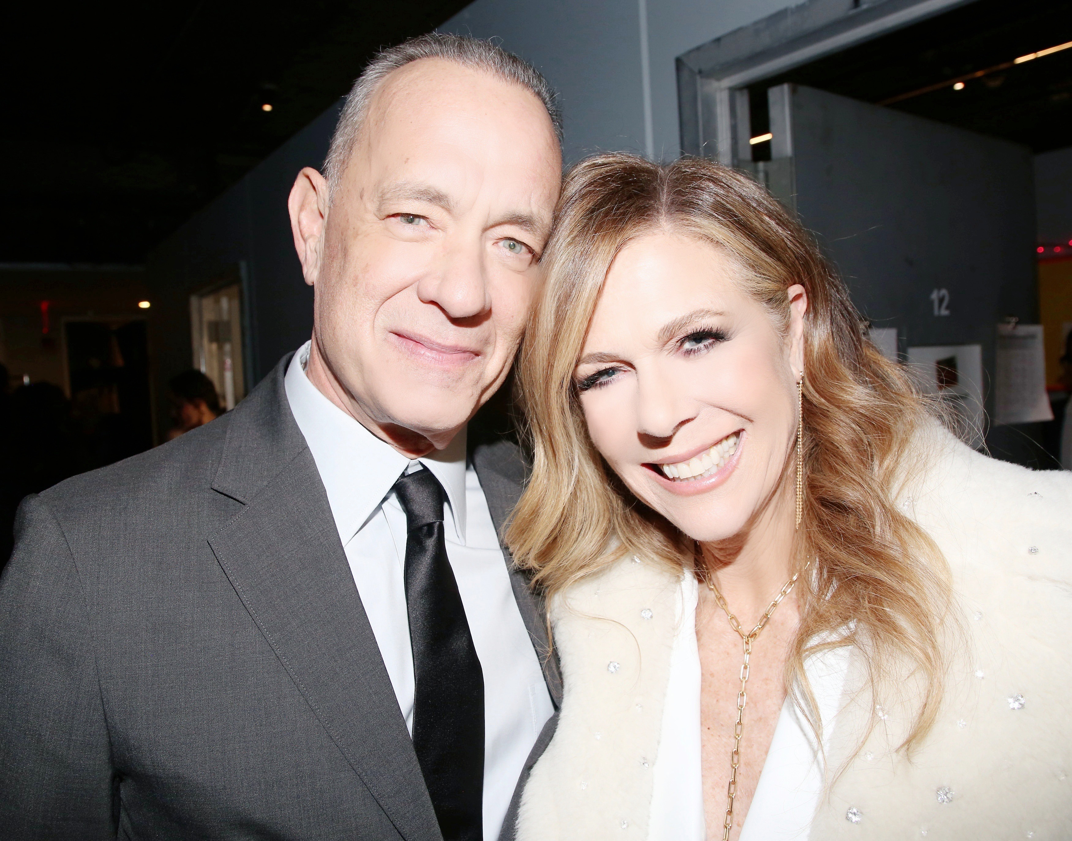 Tom Hanks and Rita Wilson posed backstage at the gala opening night performance of the play "This World of Tomorrow" at The Griffin Theater at The Shed on November 18, 2025, in New York City. | Source: Getty Images