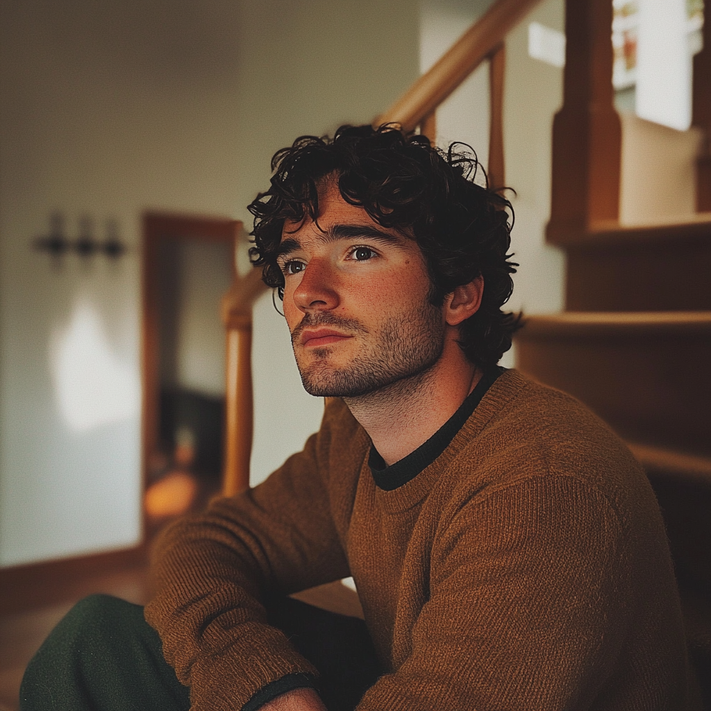 A man sitting on a staircase | Source: Midjourney