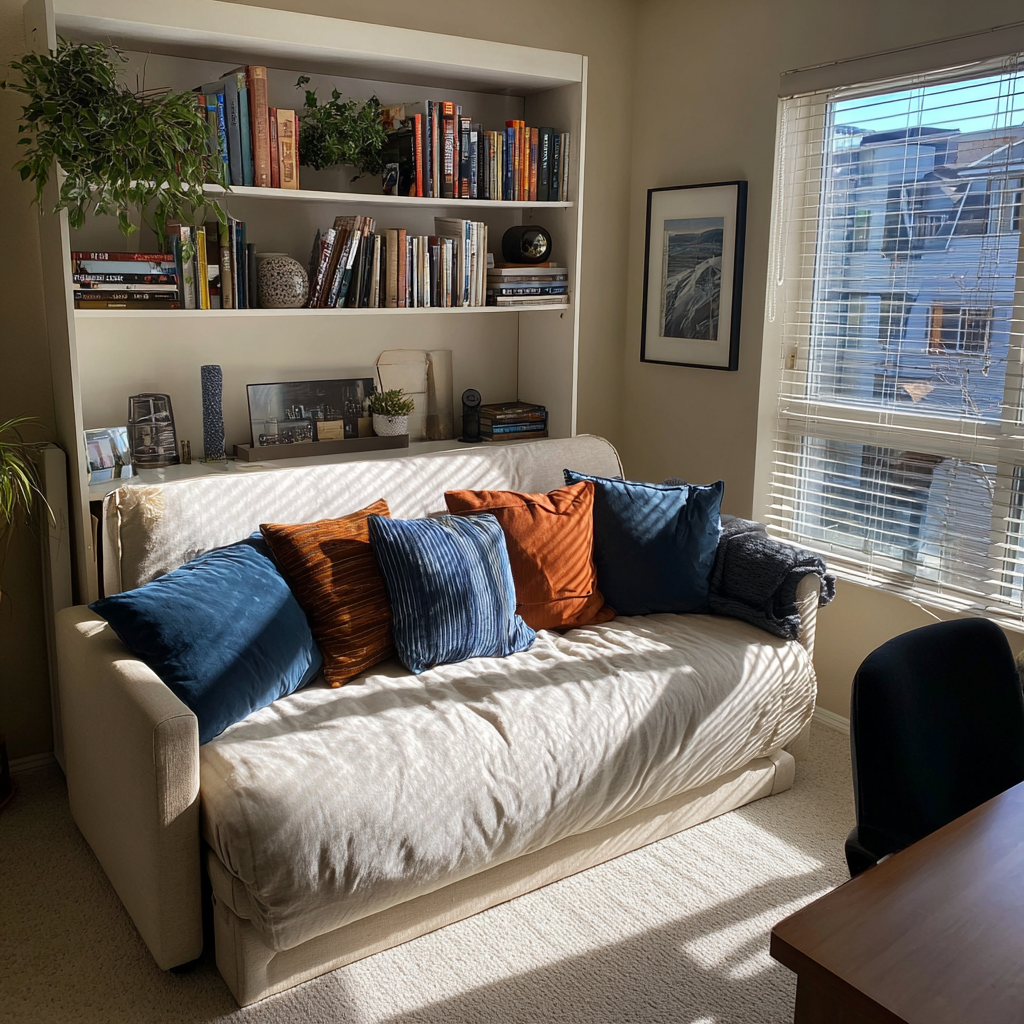 A pull-out couch in a home office | Source: Midjourney