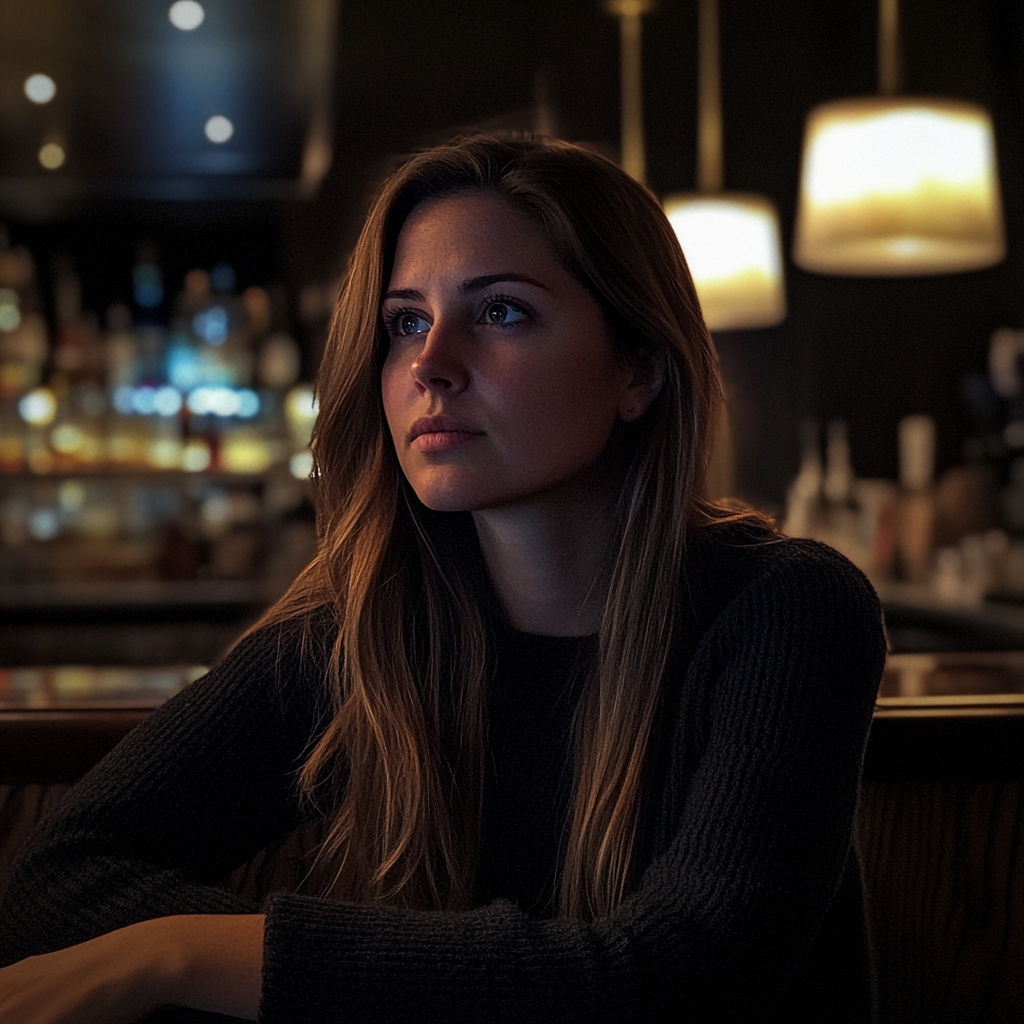 Une femme assise à un bar | Source : Midjourney