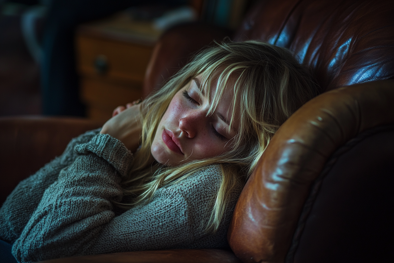 A woman curled up in an armchair | Source: Midjourney