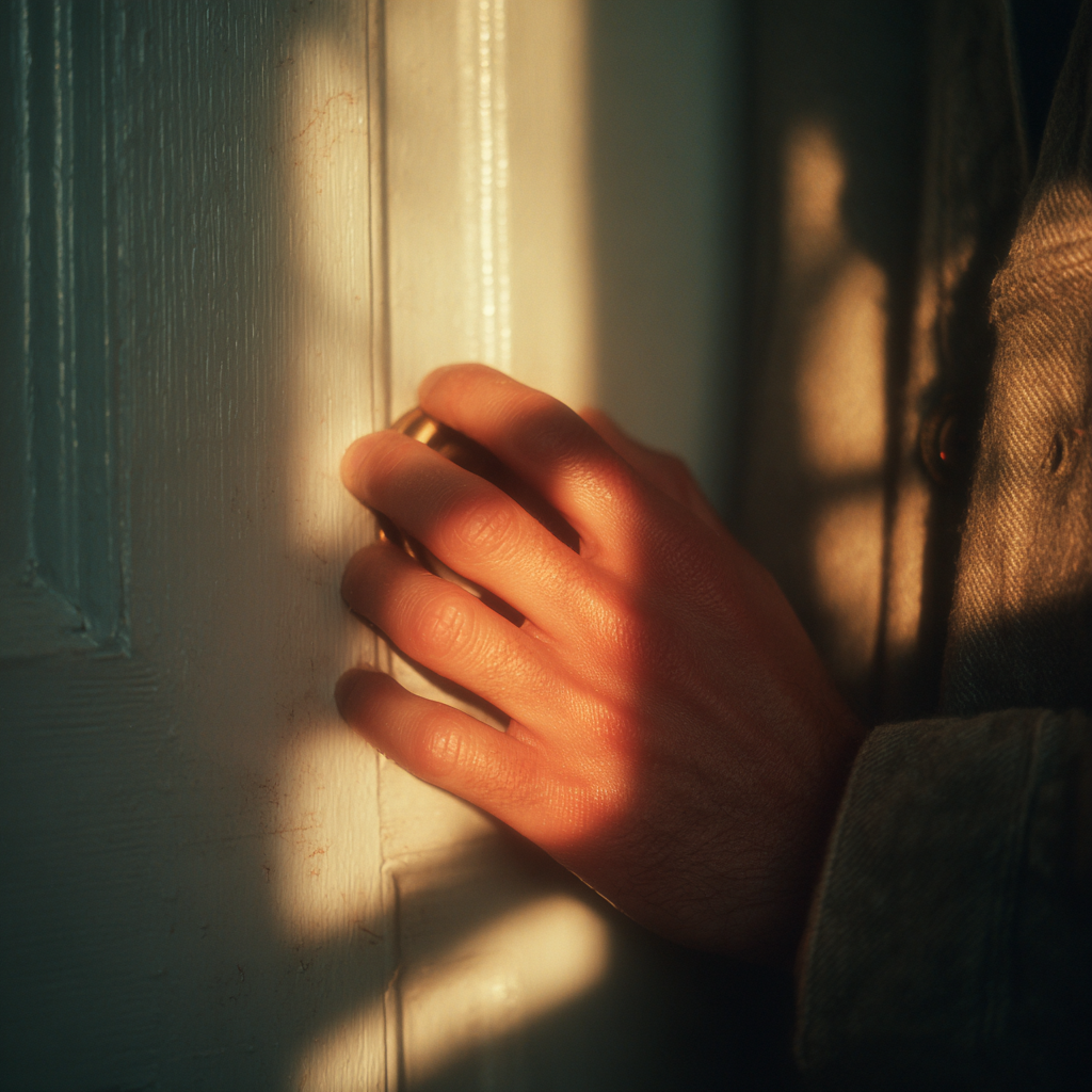 A boy's hand opening a door handle | Source: Midjourney