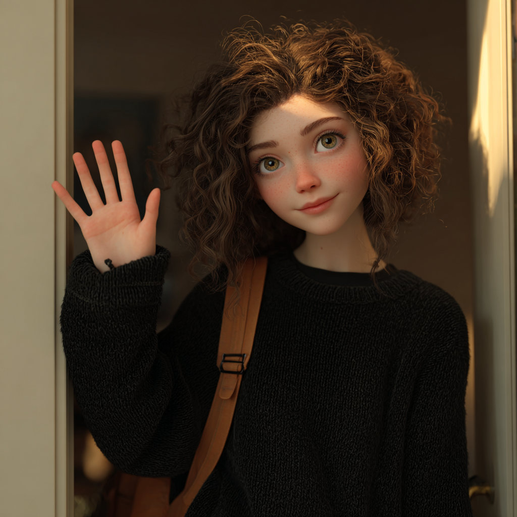 A girl waving her hand | Source: Midjourney