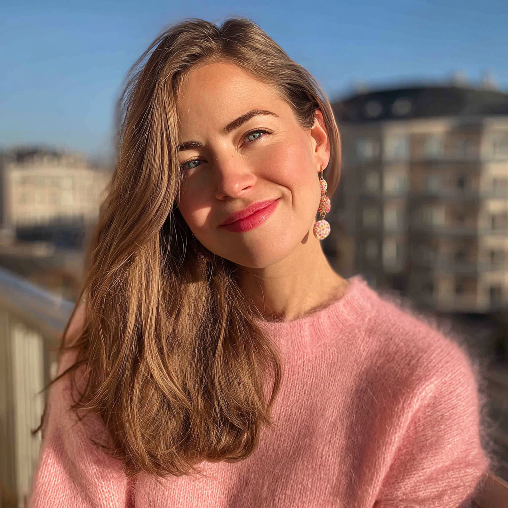 A smiling woman standing on a balcony | Source: Midjourney