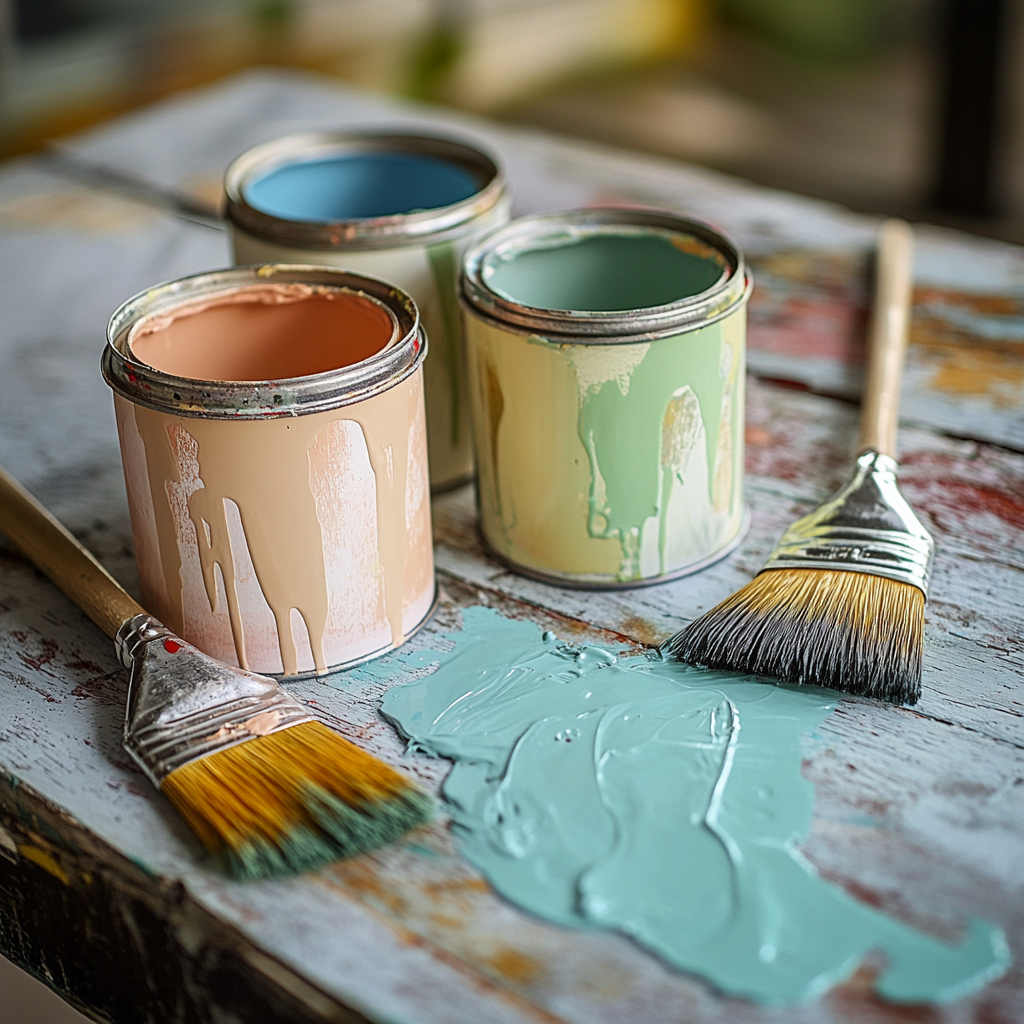 Cans of paint and paintbrushes | Source: Midjourney