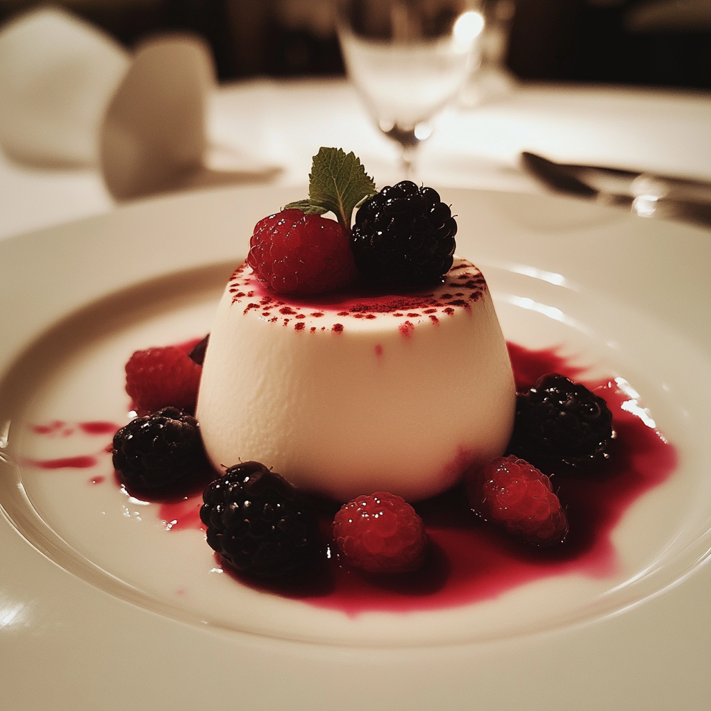 A panna cotta on a plate | Source: Midjourney