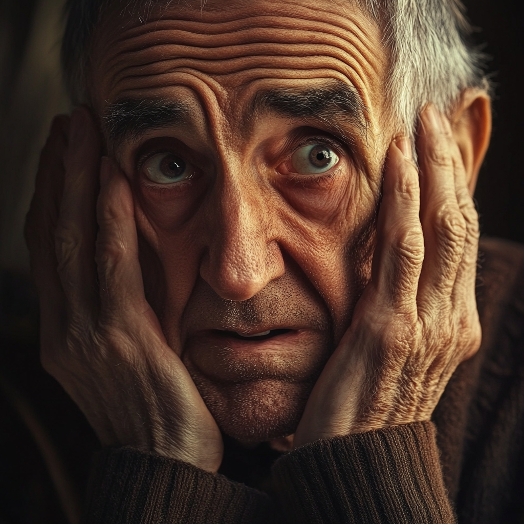 A heartbroken older man overwhelmed with shock and grief | Source: Midjourney