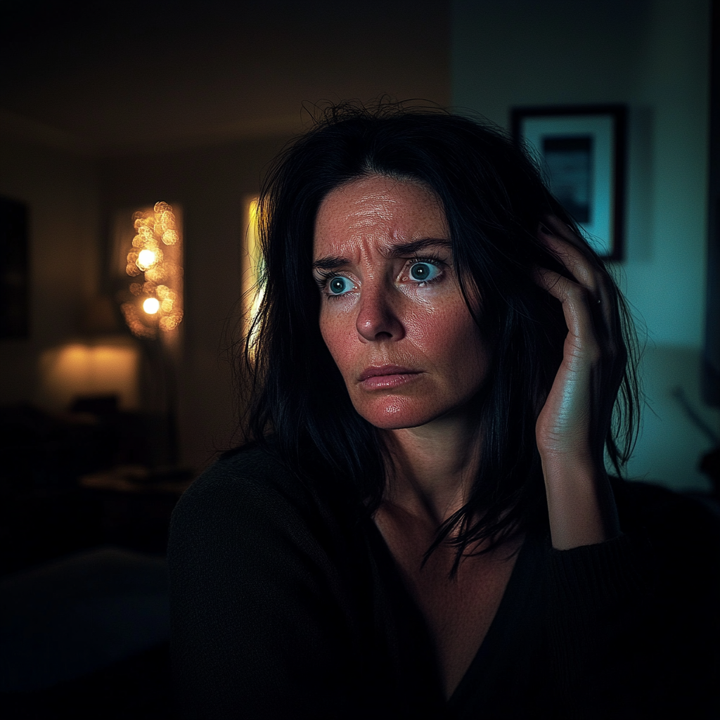 A shocked woman standing in a living room | Source: Midjourney