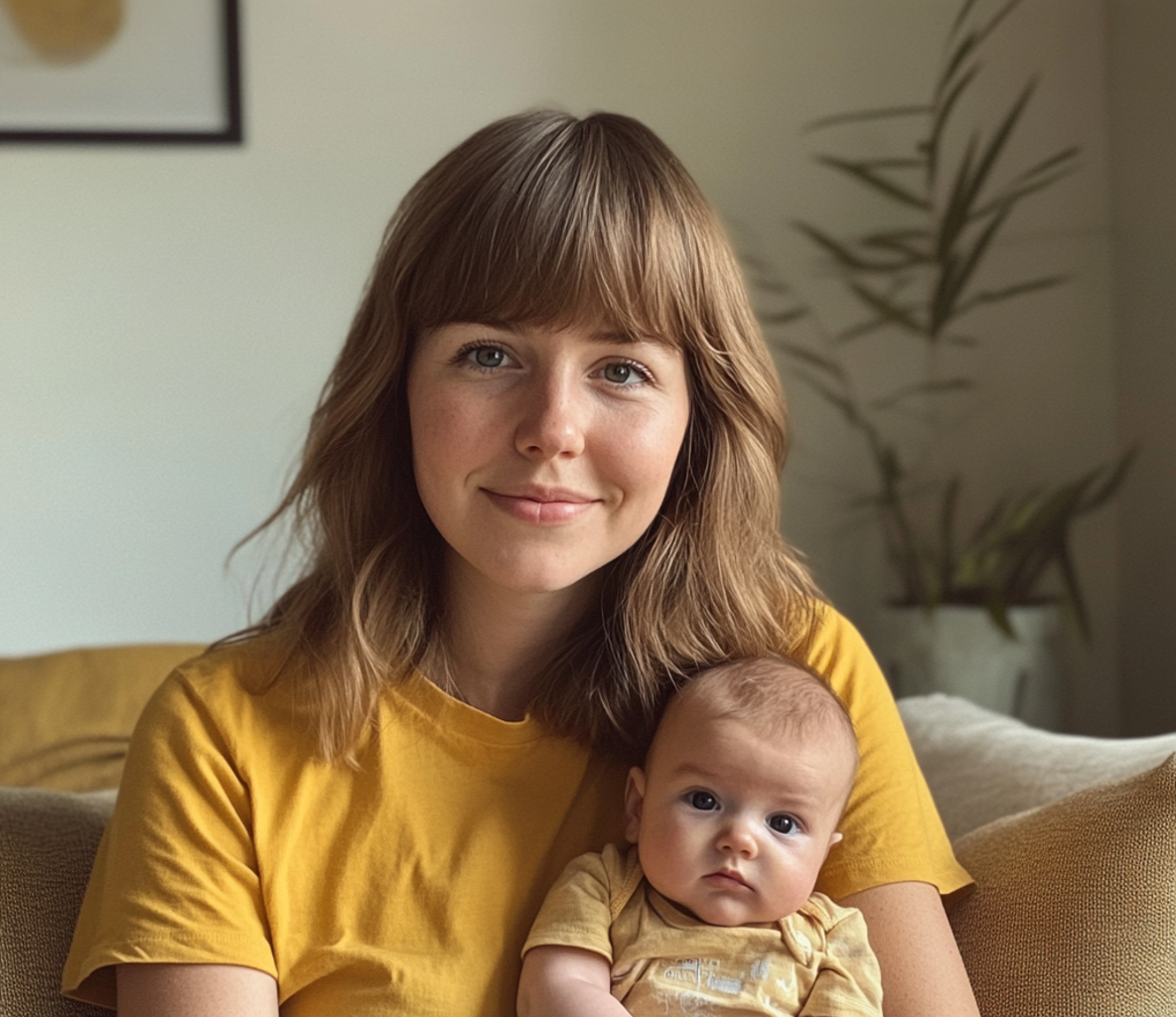 A woman holding a baby | Source: Midjourney