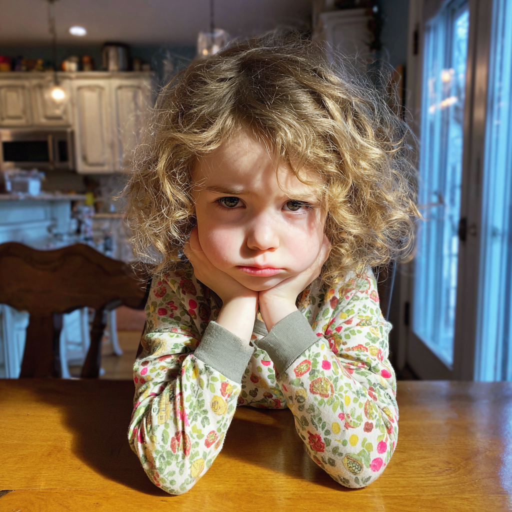 A sad little girl with curly hair | Source: Midjourney