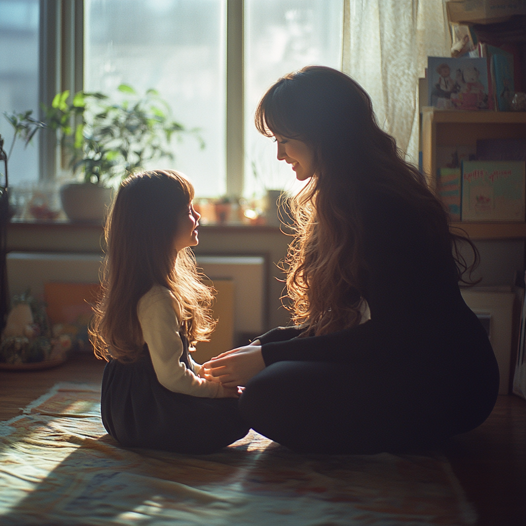 A happy woman playing with a little girl | Source: Midjourney