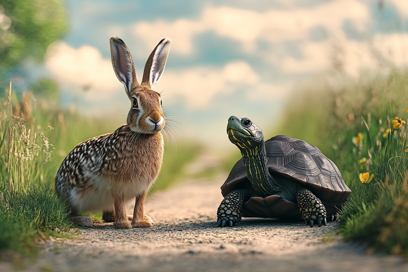 A hare and a tortoise on a pathway | Source: Midjourney