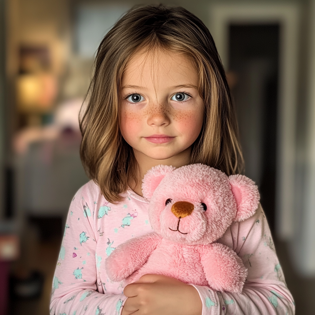 A little girl holding a teddy bear | Source: Midjourney