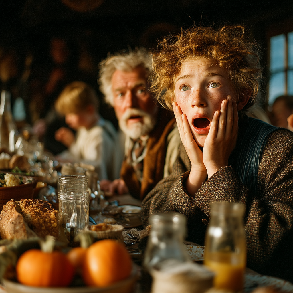 Shocked people at a dinner table | Source: Midjourney