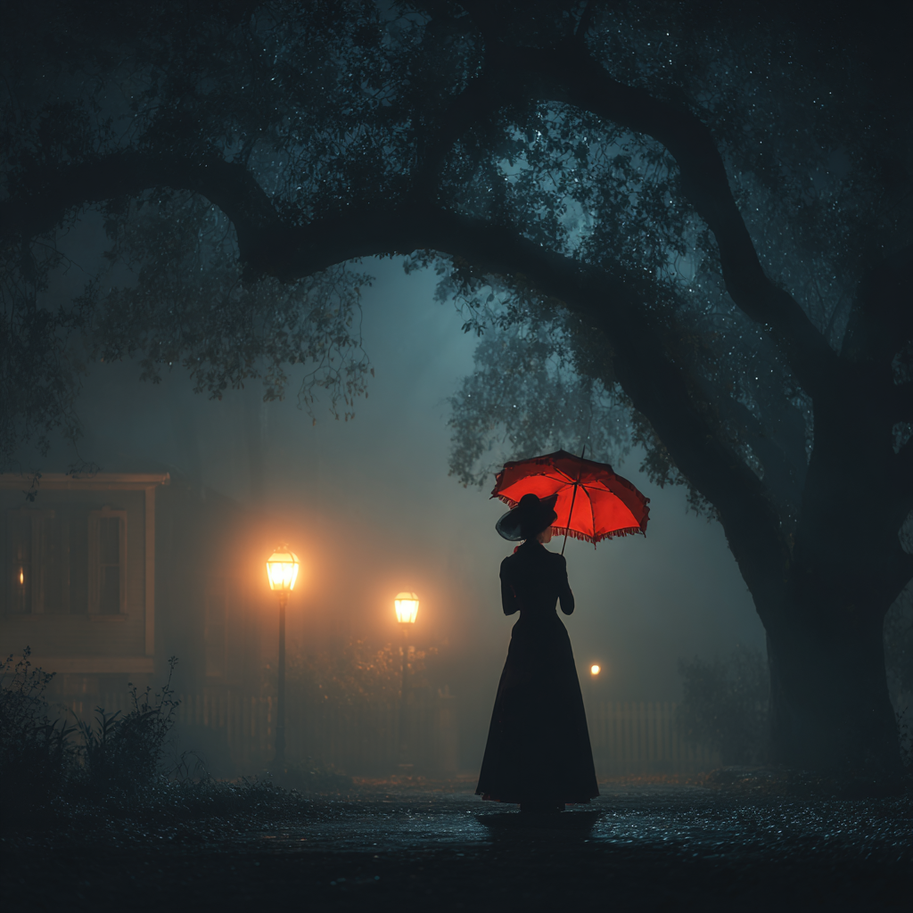 A woman with a red umbrella | Source: Midjourney