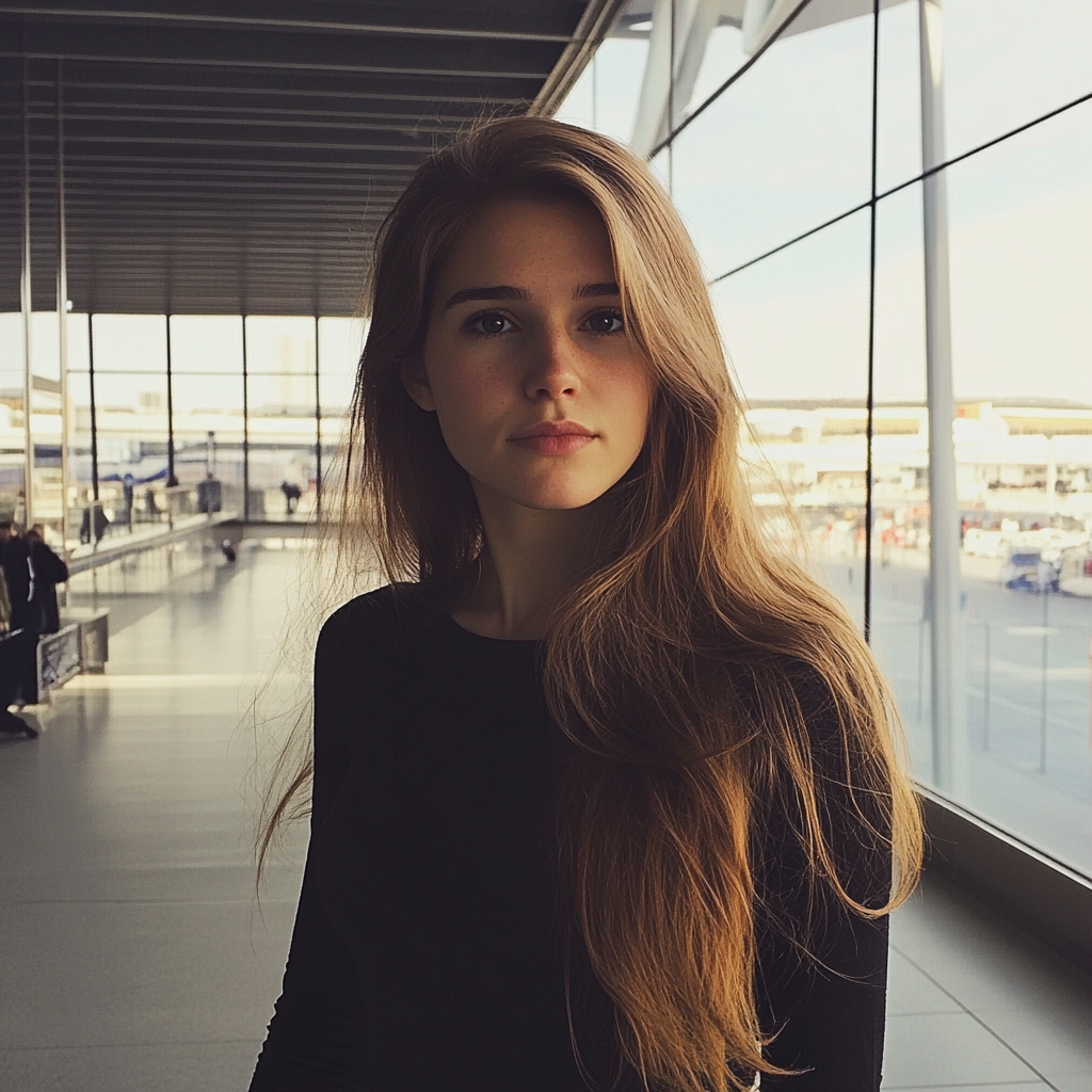 A woman standing in an airport | Source: Midjourney