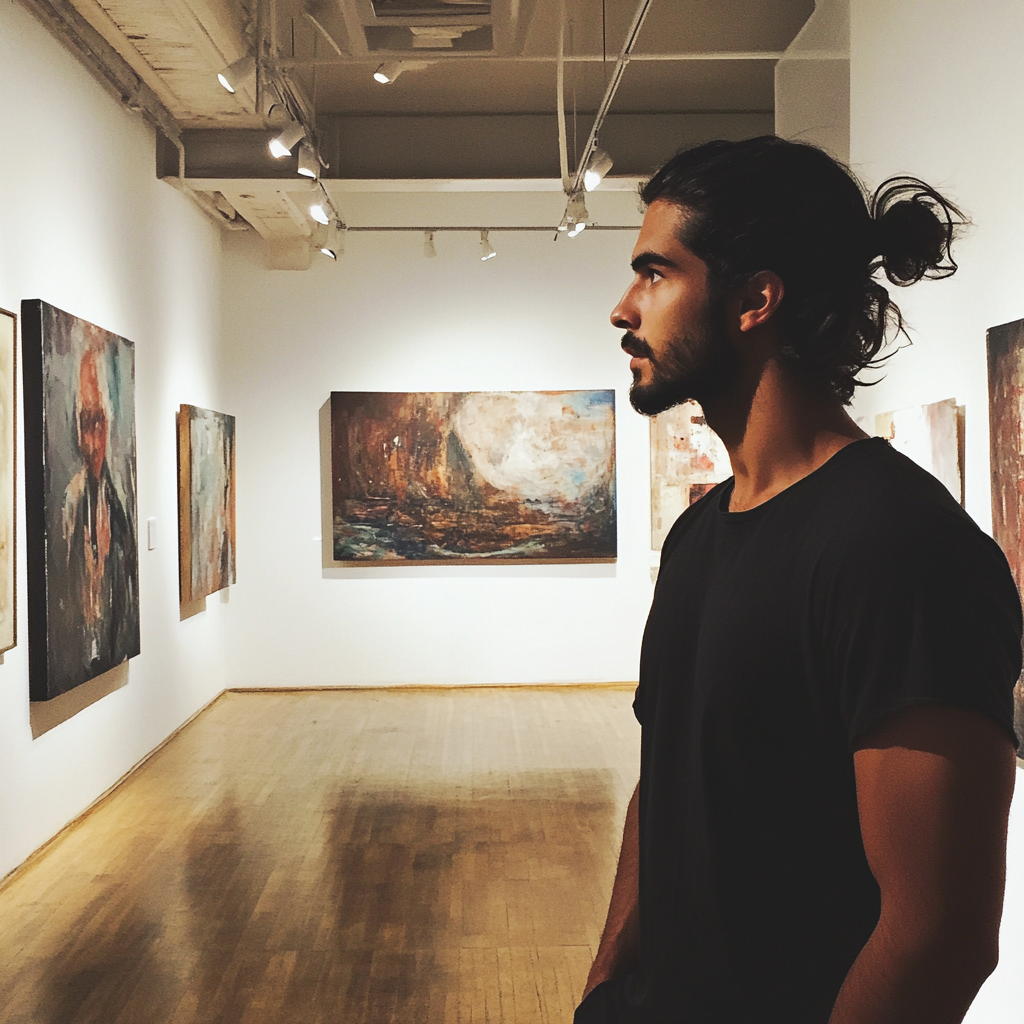 A man in an art gallery | Source: Midjourney