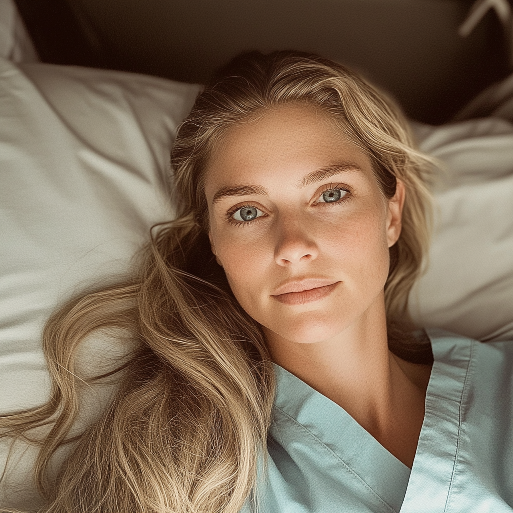 A woman laying in a hospital bed | Source: Midjourney