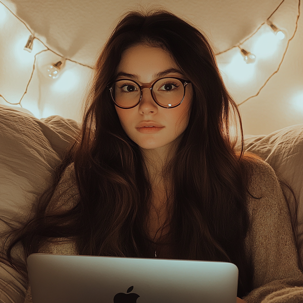 A young woman using her laptop | Source: Midjourney