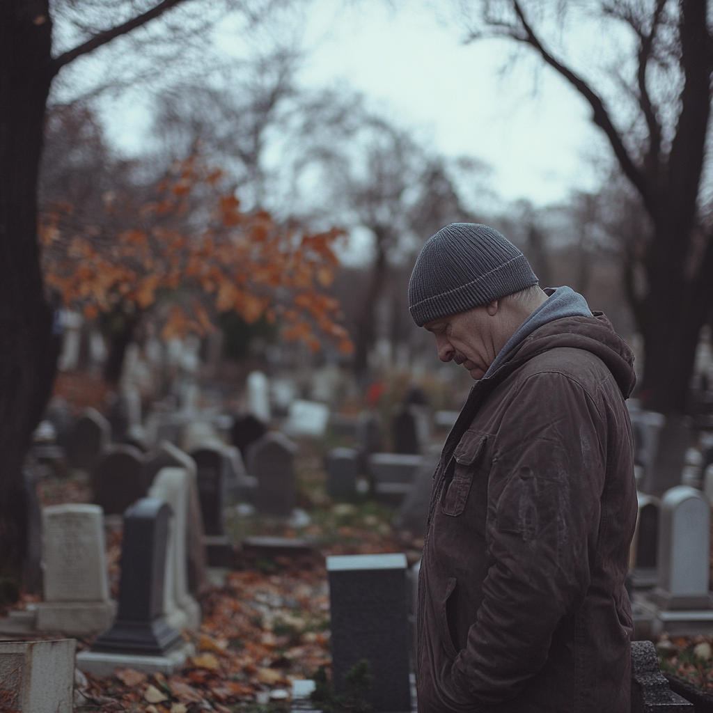 A man grieving at a cemetery ⏐ Source: Midjourney