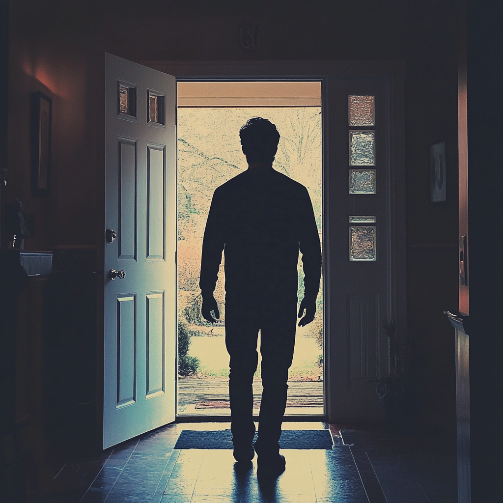 A man walking out of a house | Source: Midjourney