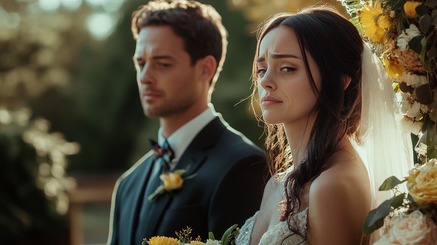 A man and a sad woman near the altar | Source: Midjourney