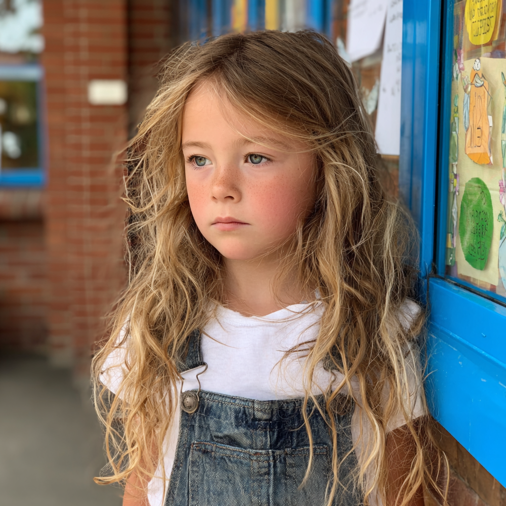 A close up of a little girl with long hair | Source: Midjourney