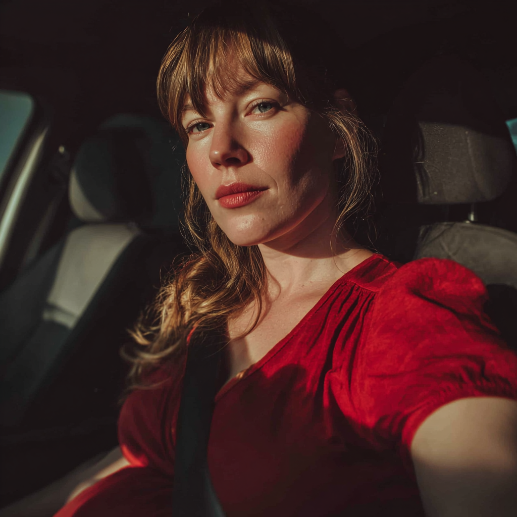 A pregnant woman sitting in a car | Source: Midjourney