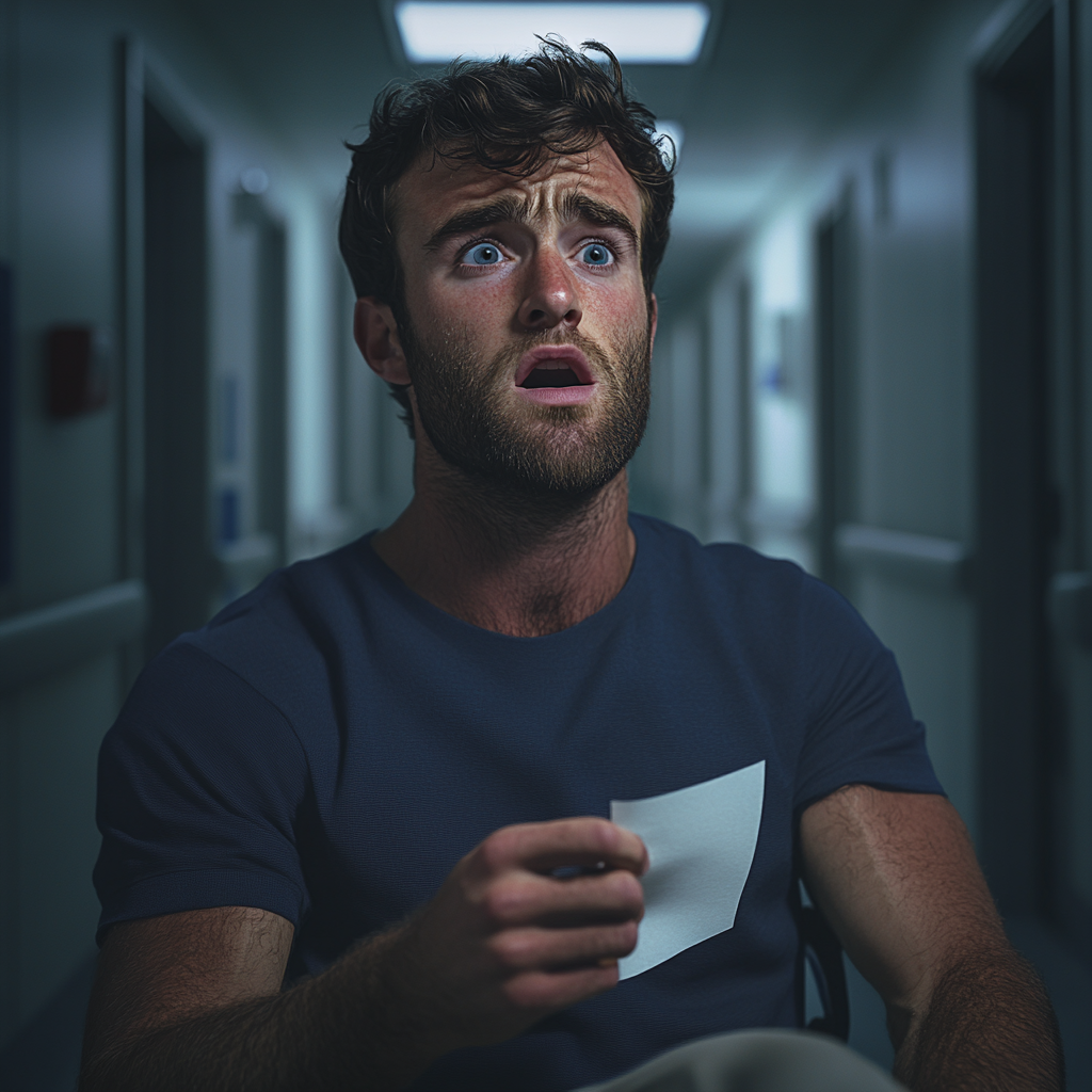 A shocked man in a hospital | Source: Midjourney