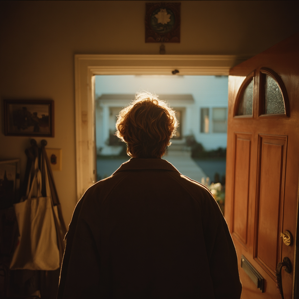 A man walking out of a house | Source: Midjourney