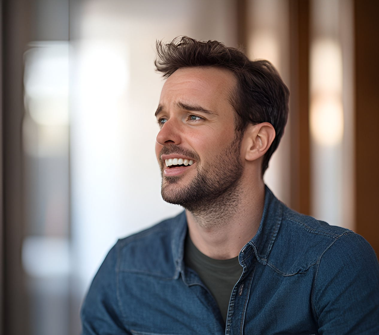 An anxious man smiling | Source: Midjourney