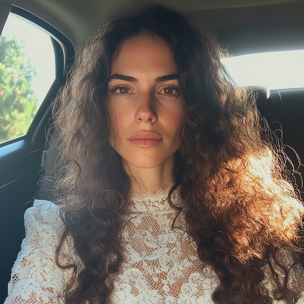 A bride sitting in a car | Source: Midjourney